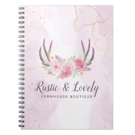 Cuaderno Rubor Rosa Dorado Mármol Rústico Floral Cuerno de 