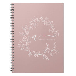 Cuaderno Rubor Rosa Polvo Moderno Letra Script Monograma de