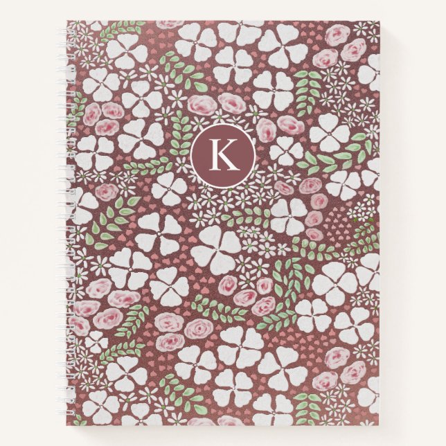 Cuaderno Rubor Roses rosas rosadas Sage Green Floral Rosa d (Anverso)