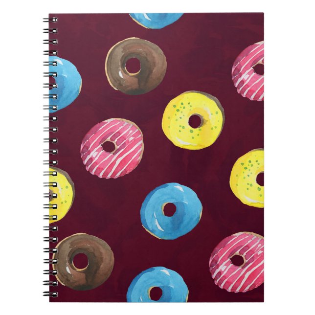 Cuaderno Ruby Donuts: Patrón de color agua sin foco. (Frente)