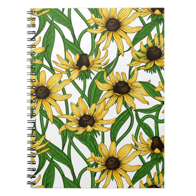 Cuaderno Rudbekia amarilla sobre blanco (Frente)
