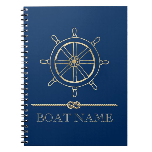 Cuaderno Rueda de Barco de Oro Náutico, Azul Marino (Frente)