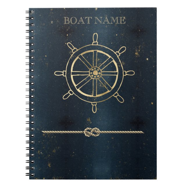 Cuaderno Rueda de barco en oro náutico, azul oscuro  (Frente)