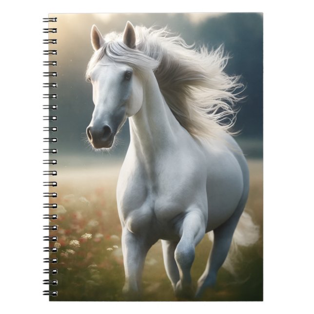 Cuaderno Running White Horse – Graceful Equine Freedom (Frente)