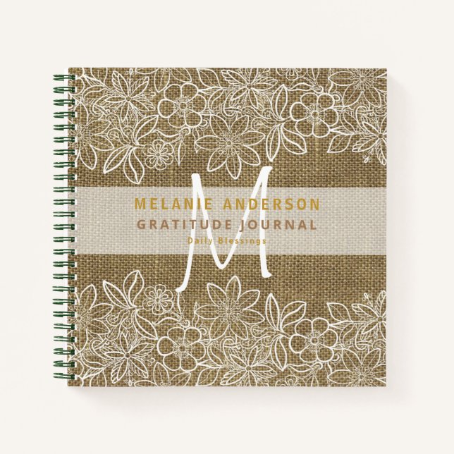 Cuaderno Ruslap Burlap Lace Gratitude Agratitude Journal (Anverso)