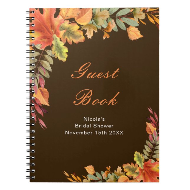 Cuaderno Rustic Autumn Fall Leaves Bridal Shower Guest Book (Frente)