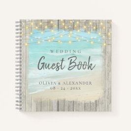 Cuaderno Rustic Beach String Lights Boda Guest Book