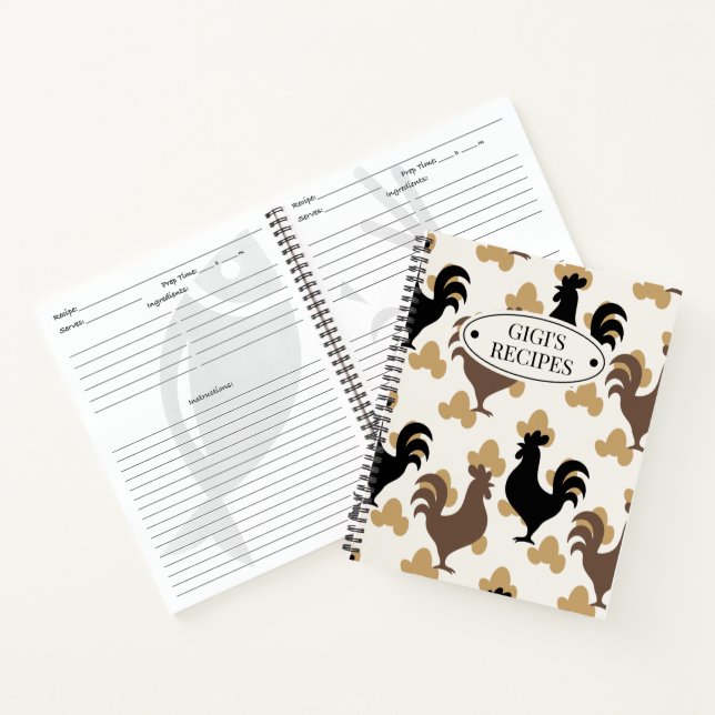 Cuaderno Rustic Folk Art Rooster Pattern, Farmhouse Recipe (Interior)