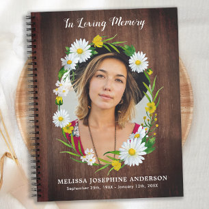 Cuaderno Rustic Memorial Floral Daisy Funeral Guest Book