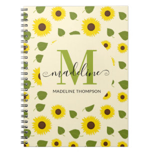 Cuaderno Rustic Sunflower Yellow Green Leaf Monogram