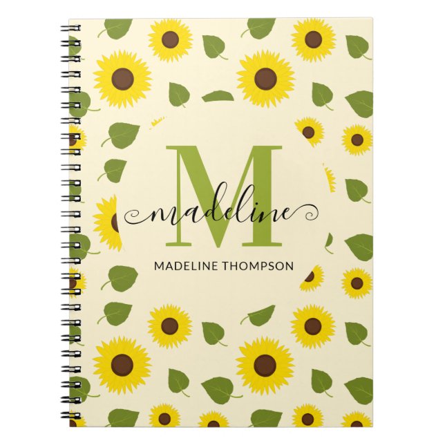 Cuaderno Rustic Sunflower Yellow Green Leaf Monogram (Frente)