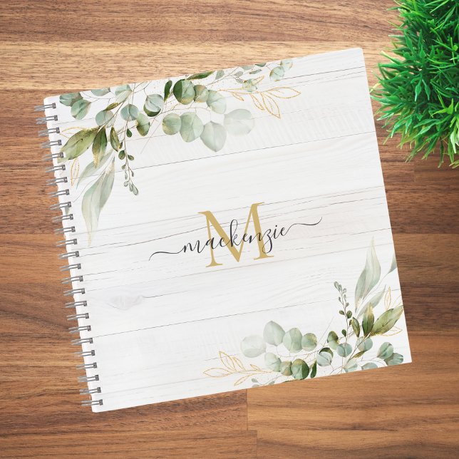 Cuaderno Rustic Watercolor Eucalyptus Monogram (Subido por el creador)