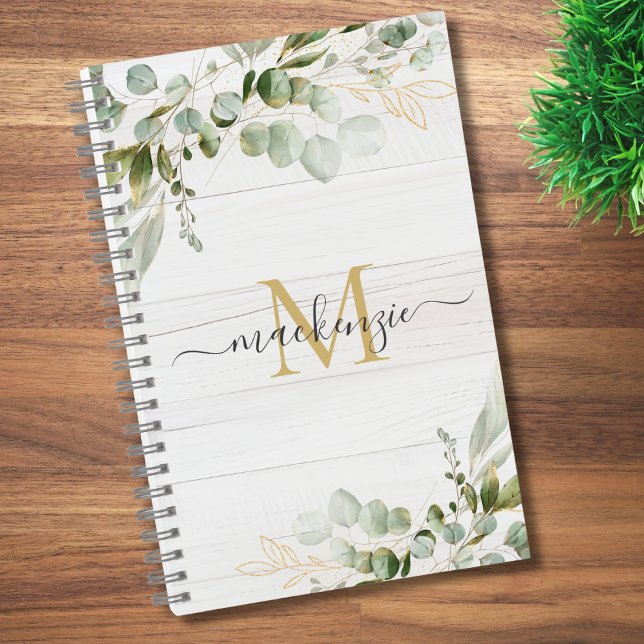 Cuaderno Rustic Watercolor Eucalyptus Monogram (Subido por el creador)