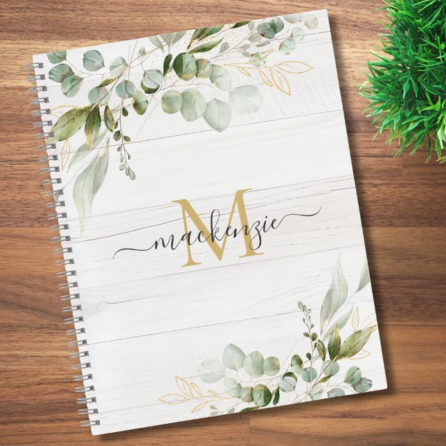 Cuaderno Rustic Watercolor Eucalyptus Monogram (Subido por el creador)
