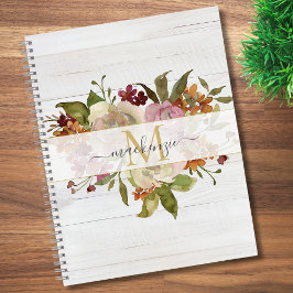 Cuaderno Rustic Watercolor Rose Bouquet Monogram