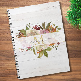 Cuaderno Rustic Watercolor Rose Bouquet Monogram