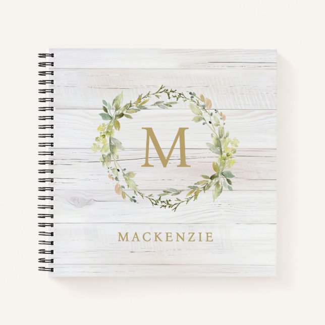 Cuaderno Rustic Wood Floral Watercolor Monogram (Anverso)
