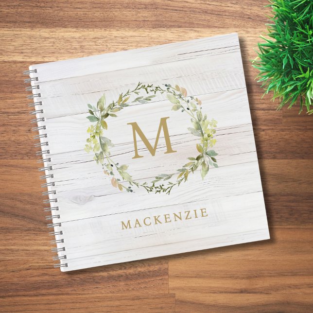 Cuaderno Rustic Wood Floral Watercolor Monogram (Subido por el creador)