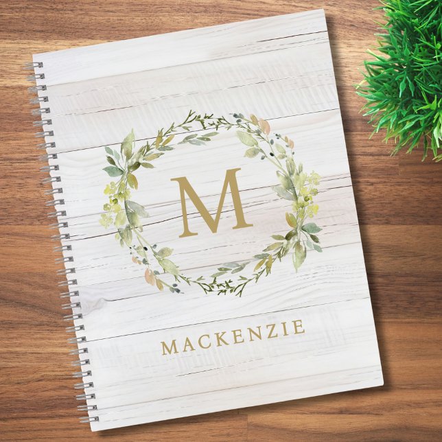 Cuaderno Rustic Wood Floral Watercolor Monogram (Subido por el creador)