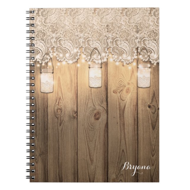 Cuaderno Rustic Wood Lace y Mason Jars iluminados (Frente)