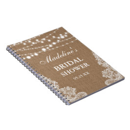 Cuaderno Rústica Bridal Shower Burlap Luces de regalo de en