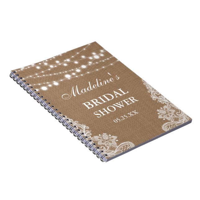 Cuaderno Rústica Bridal Shower Burlap Luces de regalo de en (Lado Derecho)