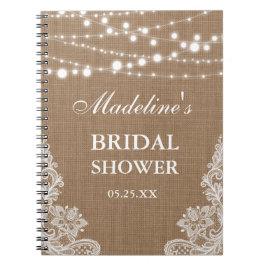 Cuaderno Rústica Bridal Shower Burlap Luces de regalo de en