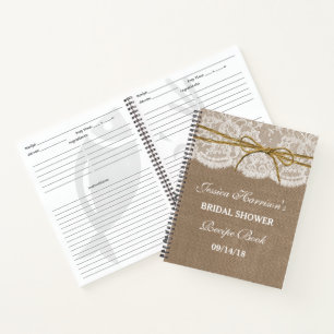 Cuaderno Rústica Burlap Lace Twine Bow Bridal Shower Receta
