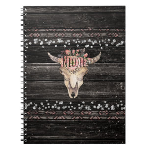 Cuaderno Rústica floral cráneo de vaca Boho Moda de campo G