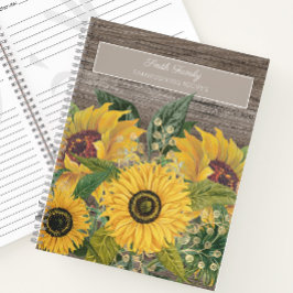 Cuaderno Rústica Wood Yellow Sunflowers Recetas de Acción d