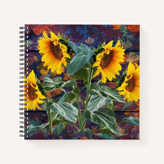Cuaderno Rústicas hojas otoñales y girasoles (Anverso)