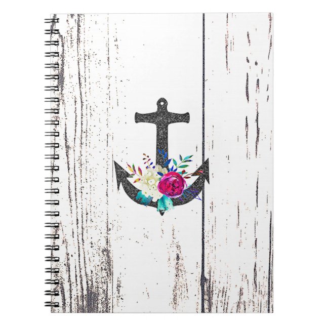 Cuaderno Rústico Ancla de Playa y Audaz Verano Floral Náuti (Frente)