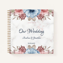 Cuaderno Rústico Boda floral rosa azul dorado
