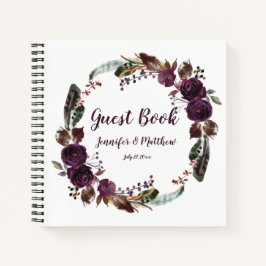Cuaderno Rústico Boho Eggplant Morple Rosa Wreath Guest Boo