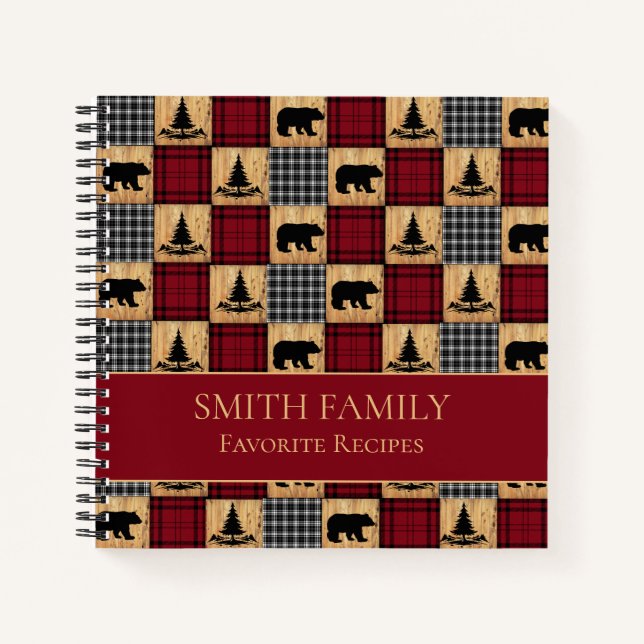 Cuaderno Rústico Búfalo Cheque Madera Receta Negra Roja (Anverso)