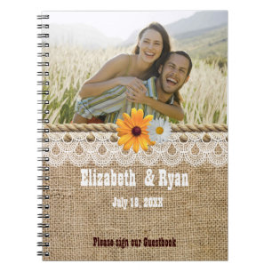 Cuaderno Rústico Burlap, Lace and Rope,Rótulo Boda en