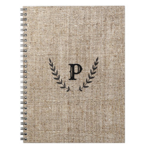 Cuaderno Rústico Burlap y Laurel Botánico Negro