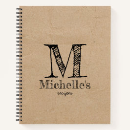 Cuaderno Rústico Kraft Brown Paper Look Monogram Recipes