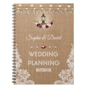 Cuaderno Rústico Lace Burlap String Luces Planner de Boda