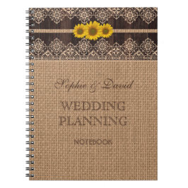 Cuaderno Rústico Lace Burlap Wood Wedner