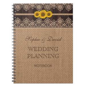 Cuaderno Rústico Lace Burlap Wood Wedner