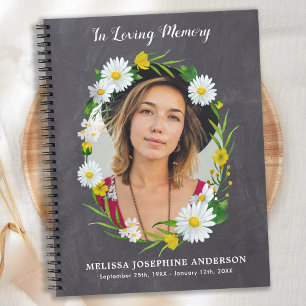 Cuaderno Rústico Memorial Daisy Floral Funeral Guest Book