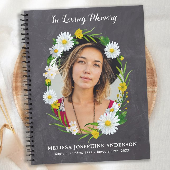 Cuaderno Rústico Memorial Daisy Floral Funeral Guest Book (Subido por el creador)