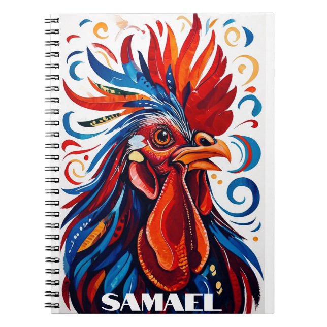 Cuaderno Rústico País Rooster Pollo Azul Rojo Nombre (Frente)