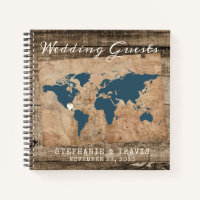 Rústico Wood World Map Beach Destination Guest Boo
