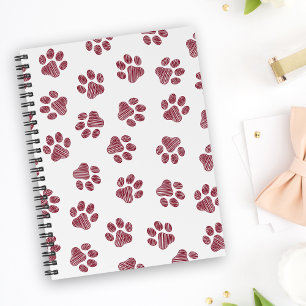 Cuaderno Rutas de perro, garras de perro, patas de borgoña