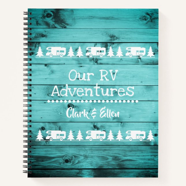 Cuaderno RV Journal Personalizado de Camping de Madera Turq (Anverso)