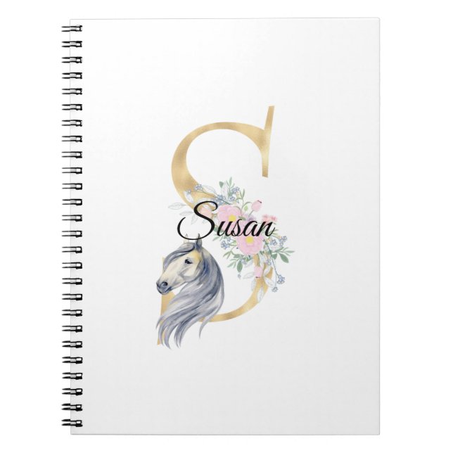 Cuaderno S letter personalised name monogram with horse (Frente)