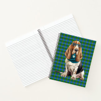 Cuaderno Sabueso de Plaid Azul Verde Divertido Monogramado