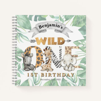 Cuaderno Safari 1st Birthday Guest Book Spiral Notebook